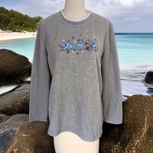 Vintage 80s Cat Lady Fleece Top M Sweatshirt Pullover Granny Kittens Playing 90s